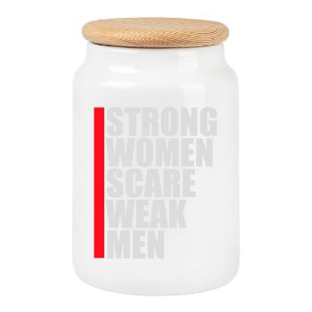 Strong Women Scare Weak Men Confident Feminist - Cookie Jar with Wooden Lid - white - Front