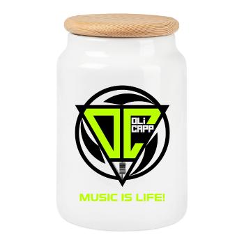 OLI CAPP - MUSIC IS LIFE LOGO - Cookie Jar with Wooden Lid - white - Front