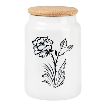Rose stylisée à contours - Boîte à biscuits avec couvercle en bois - blanc - Devant