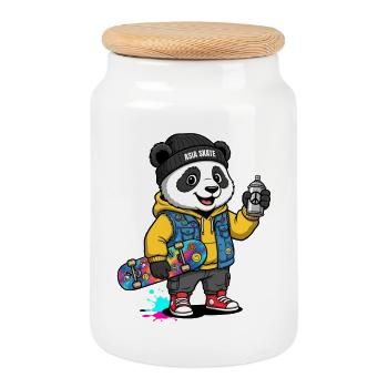 Asia Panda Skate Crew - Keksdose mit Holzdeckel - Weiß - Vorne
