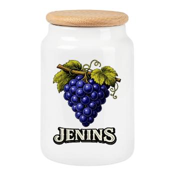 Jenins Switzerland Grapes - Cookie Jar with Wooden Lid - white - Front