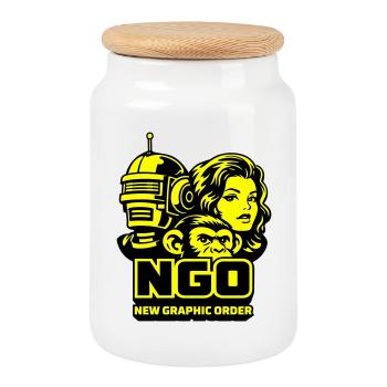 NGO Neon Pop Retro Portraits - Keksdose mit Holzdeckel - Weiß - Vorne