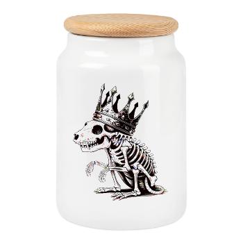 Neon King's Dino with Crown - Cookie Jar with Wooden Lid - white - Front