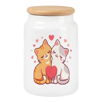 Kawaii Katzen-Duo-Herzen - Keksdose mit Holzdeckel - Weiß - Vorne