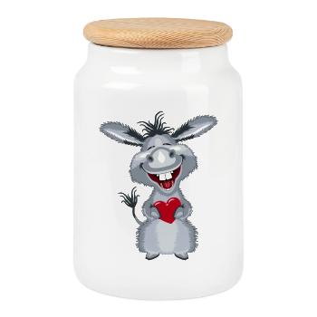 herz_esel1 - Boîte à biscuits avec couvercle en bois - blanc - Devant