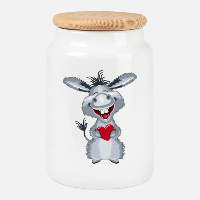 herz_esel1 - Cookie Jar with Wooden Lid - white
