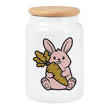 Süßer Hase mit Karotte Möhre Comic - Keksdose mit Holzdeckel - Weiß - Vorne