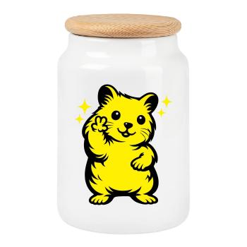 Hamster Cartoon - Cookie Jar with Wooden Lid - white - Front