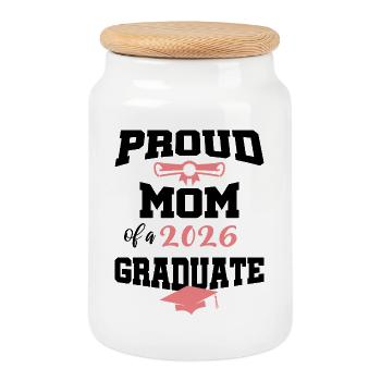 Proud Mother Graduate 2026 Bachelor Master - Cookie Jar with Wooden Lid - white - Front