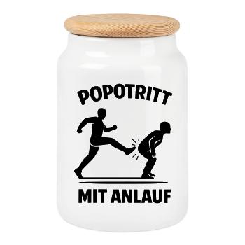 Kick in the butt with a run-up - Cookie Jar with Wooden Lid - white - Front
