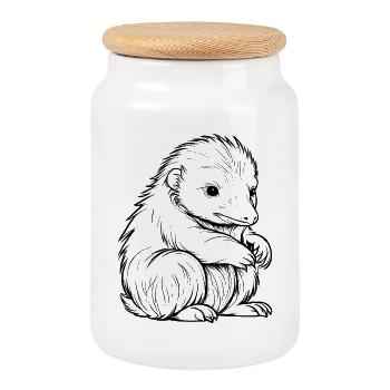 Niffler Animal Pet Icon - Cookie Jar with Wooden Lid - white - Front
