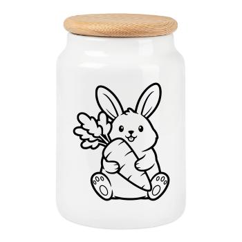 Hase mit Karotte Möhre Ausmalen Vektor - Keksdose mit Holzdeckel - Weiß - Vorne