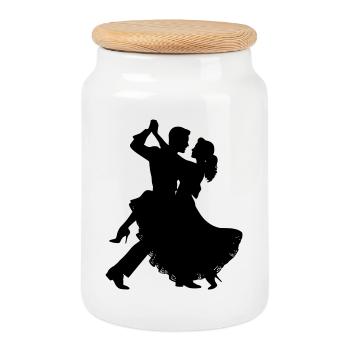Silhouette du couple dansant | Motif de danse élégante - Boîte à biscuits avec couvercle en bois - blanc - Devant