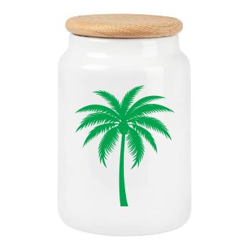 Palm tree - Cookie Jar with Wooden Lid - white - Front