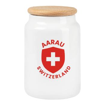 Conception du bouclier d’Aarau Suisse - Boîte à biscuits avec couvercle en bois - blanc - Devant