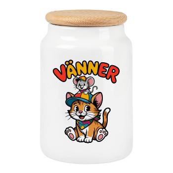 Amis et amis pour toujours – Chat et souris mignons - Boîte à biscuits avec couvercle en bois - blanc - Devant