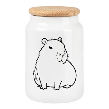 Capybara Wasserschwein schwarz - Keksdose mit Holzdeckel - Weiß - Vorne