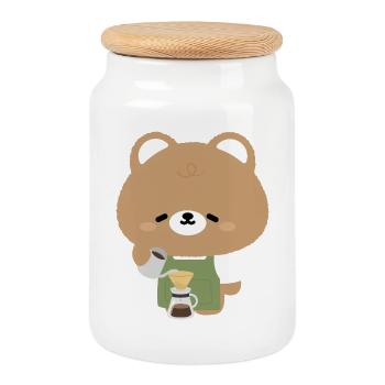 Bear Barista Coffee Pour Over - Keksdose mit Holzdeckel - Weiß - Vorne