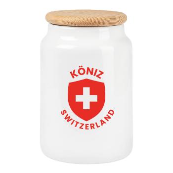 Köniz Switzerland Shield Emblem - Cookie Jar with Wooden Lid - white - Front