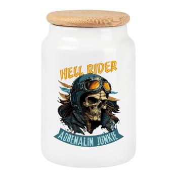 Hell Rider - Accro à l’adrénaline - Boîte à biscuits avec couvercle en bois - blanc - Devant