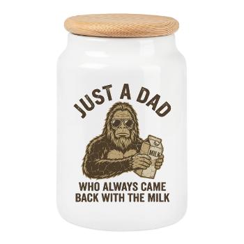 Cool Bigfoot Dad with Milk Carton Funny Father - Cookie Jar with Wooden Lid - white - Front