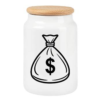 Money bag - Cookie Jar with Wooden Lid - white - Front