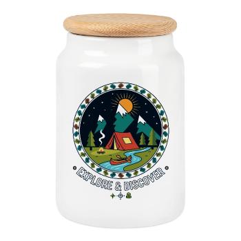 Camping d’aventure au bord de la rivière Aventure en milieu sauvage - Boîte à biscuits avec couvercle en bois - blanc - Devant