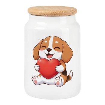 Mignon Beagle Cartoon Cartoon Heart Journée de la Saint-Valentin - Boîte à biscuits avec couvercle en bois - blanc - Devant