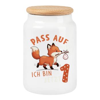 Regardez World I’m Now 1 - Anniversaire de Fox - Boîte à biscuits avec couvercle en bois - blanc - Devant