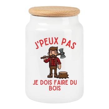 J'Peux Pas Je Dois Faire du Bois - Boîte à biscuits avec couvercle en bois - blanc - Devant