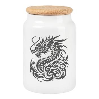 Tribal Dragon - Boîte à biscuits avec couvercle en bois - blanc - Devant