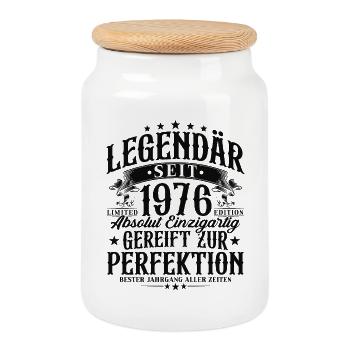 Legendär seit 1976 Jahrgang Geburtstag Geschenk - Keksdose mit Holzdeckel - Weiß - Vorne