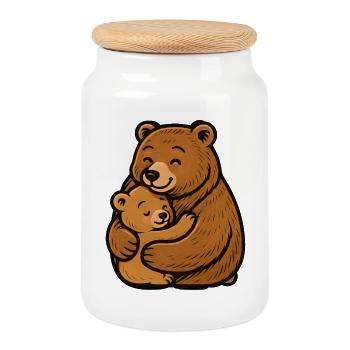 Mama und Jung Bären Umarmung - Keksdose mit Holzdeckel - Weiß - Vorne
