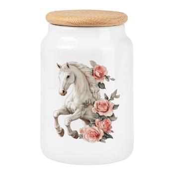 Roses vintage de chevaux - Boîte à biscuits avec couvercle en bois - blanc - Devant