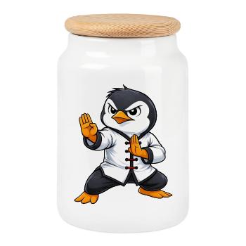 Art martial traditionnel du Kung-Fu du Pingouin - Boîte à biscuits avec couvercle en bois - blanc - Devant