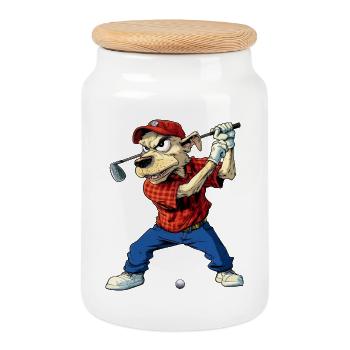Dog Golf - Cookie Jar with Wooden Lid - white - Front