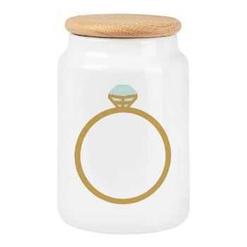 Gold Ring Icon with Diamond - Cookie Jar with Wooden Lid - white - Front