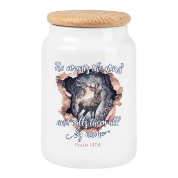 Christian Quote Star Deer - Cookie Jar with Wooden Lid - white - Front