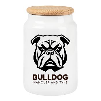 bulldog dog - Boîte à biscuits avec couvercle en bois - blanc - Devant