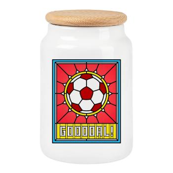 Butin de football en vitraux - Boîte à biscuits avec couvercle en bois - blanc - Devant