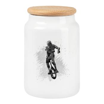 Unicycle | Unicycling Freestyle - Cookie Jar with Wooden Lid - white - Front