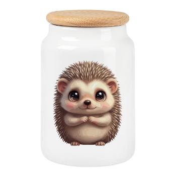Dessin animé du hérisson câlin - Boîte à biscuits avec couvercle en bois - blanc - Devant