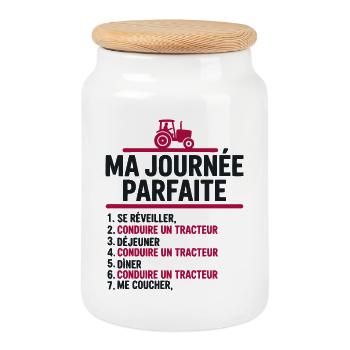 Ma journée parfaite conduire un tracteur - Boîte à biscuits avec couvercle en bois - blanc - Devant