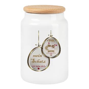 Easter pendants - Cookie Jar with Wooden Lid - white - Front