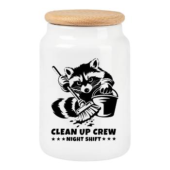 Clean Up Crew – Night Shift Raccoon - Cookie Jar with Wooden Lid - white - Front