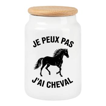 Je Peux Pas J'ai Cheval - Boîte à biscuits avec couvercle en bois - blanc - Devant