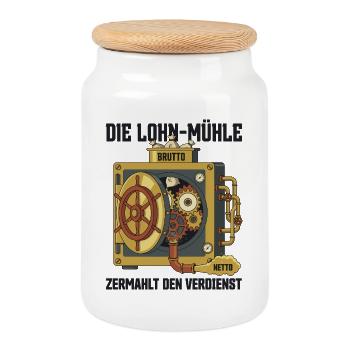 Die Lohn Mühle Zermahlt Den Verdienst - Keksdose mit Holzdeckel - Weiß - Vorne