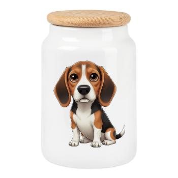 Süßer Beagle Hund Cartoon Treuer Freund Herrchen - Keksdose mit Holzdeckel - Weiß - Vorne