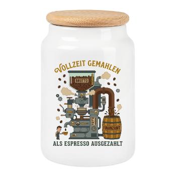 Full-time ground paid out as espresso - Cookie Jar with Wooden Lid - white - Front