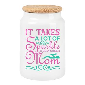 It Takes Sparkle To Be A Cheer Mom Shirt - Cookie Jar with Wooden Lid - white - Front